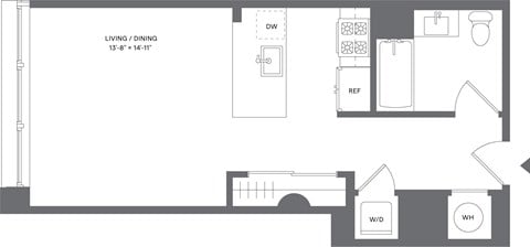 Floor plan for studio, 1 bath, 498 sqft